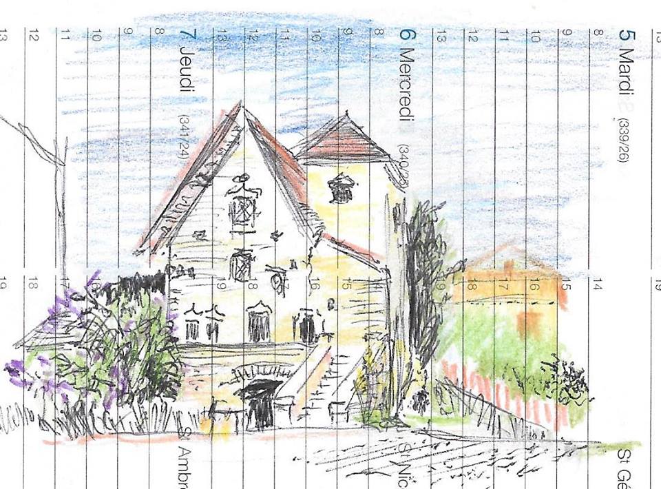 Dessin de la maison en face de l'accueil du château de Brancion