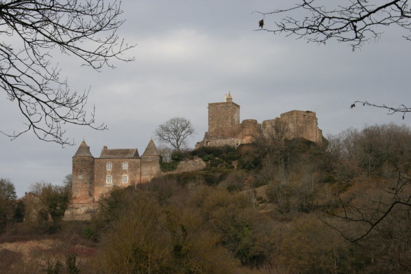 Vue panoramique sud du château : le logis de Beaufort à gauche, puis le donjon et la tour du Préau